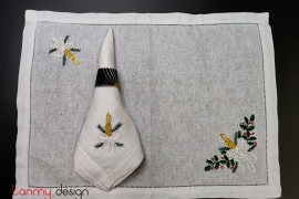 Christmas placemat & Napkin set-Candle embroidery